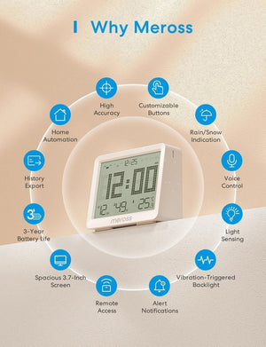 Meross - Smart Temperature and Humidity Sensor(Need to install with MSH450) - Smart Clock - Meross - Zenox