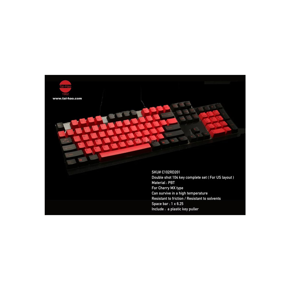 Tai - Hao - Black & Red - Doubleshot PBT/104 Keycaps/2 Keys Puller - Keycap Set - Tai - Hao - Zenox