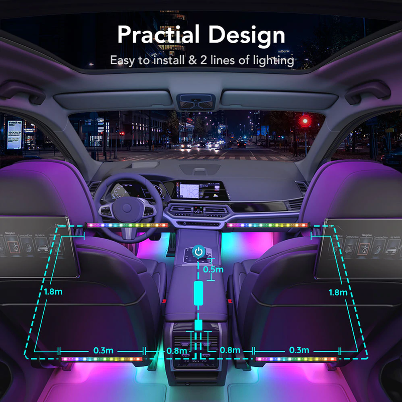 Elektrisk ved siden af Prædiken Govee RGBIC 車內燈條｜Govee RGBIC Interior Car Lights （30 Scene Mode + 4 Music  Mode)-With Remote Control – Zenox