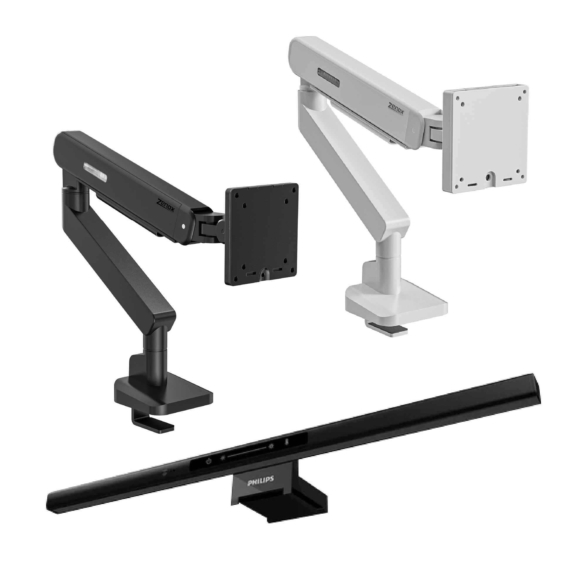 Bundle 2 Philips 66219 Edison Pro PC screen light TW-HK (Black)+ Zenox MA51 Monitor Arm (2-11kg, 40'' max) - Desk Lamp -Philips - Zenox