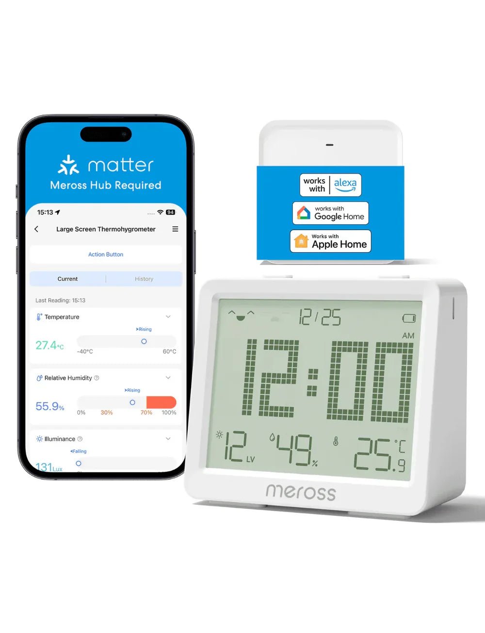 Meross - Smart Temperature and Humidity Sensor(Need to install with MSH450) - Smart Clock - Meross - Zenox