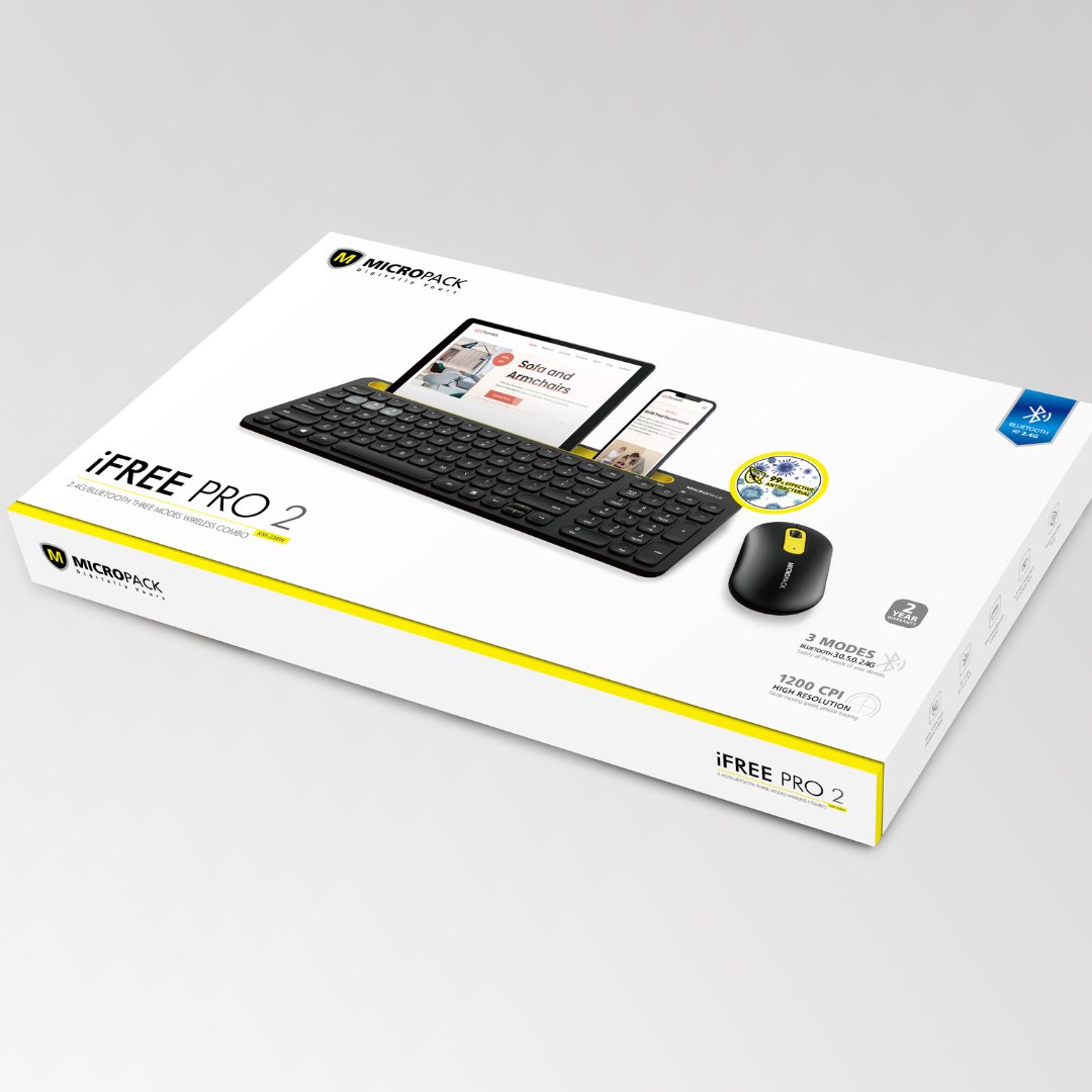 Micropack iFREE Pro 2 - 2.4G/Bluetooth Wireless Keyboard & Mouse Combo - Keyboard + Mouse - Micropack - Zenox
