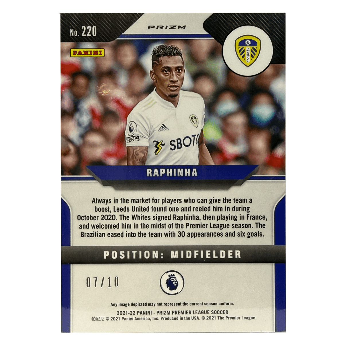 Sports Card - 2021 PANINI PRIZM PREMIER LEAGUE #220 RAPHINHA GOLD PRIZM 7/10 - Singles -Sports - Zenox
