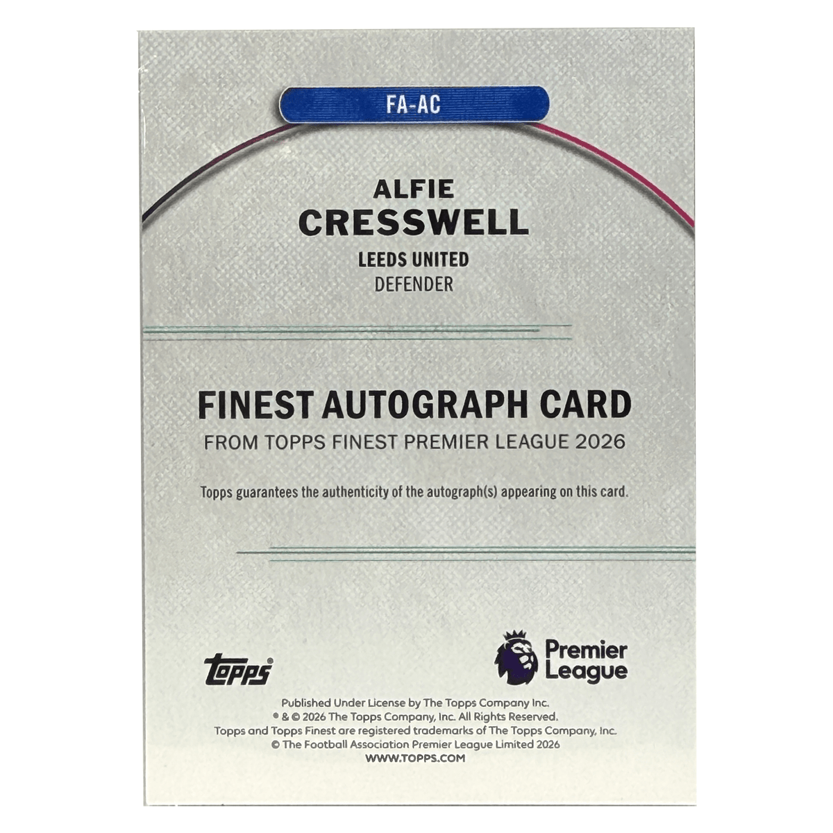 Sports Card - 2025-26 TOPPS FINEST PREMIER LEAGUE ALFIE CRESSWELL RC AUTO - Singles -Sports - Zenox