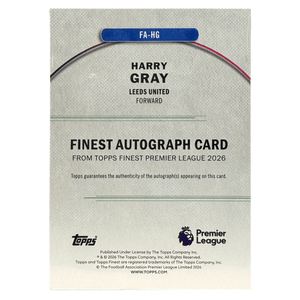 Sports Card - 2025-26 TOPPS FINEST PREMIER LEAGUE HARRY GRAY RC AUTO - Singles -Sports - Zenox