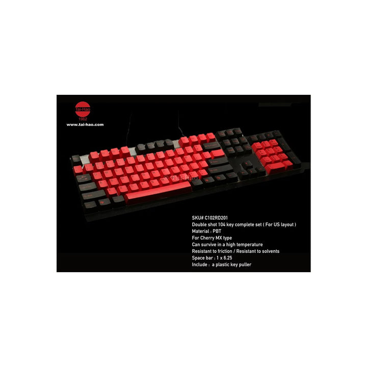 Tai - Hao - Black & Red - Doubleshot PBT/104 Keycaps/2 Keys Puller - Keycap Set - Tai - Hao - Zenox