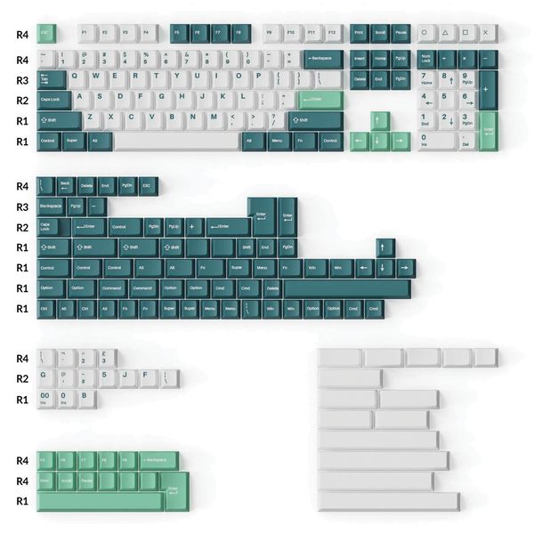 Keychron Cherry Profile Double-Shot PBT Full Set Keycaps (219 Keys) - Mint White and Green