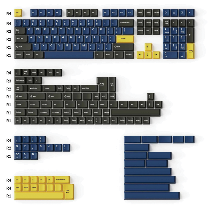 Keychron Cherry Profile Double-Shot PBT Full Set Keycaps (219 Keys) - Dark Blue and Golden