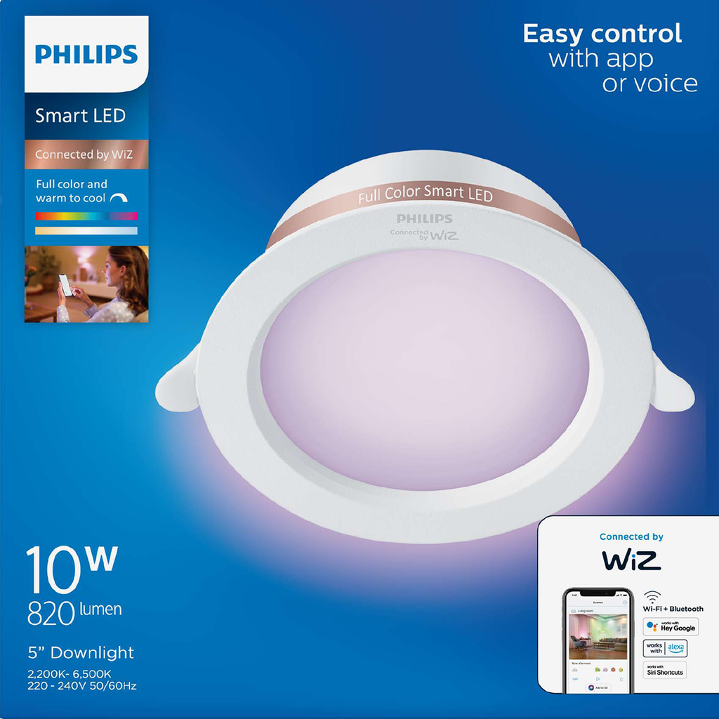 Philips WiZ Downlight RGB 10W 5" 智能 Wi-Fi Wiz 連接嵌入式筒燈